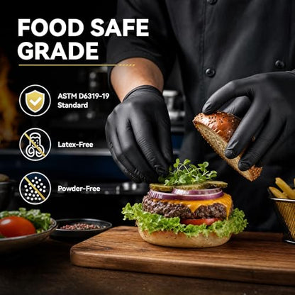 5 Mil Black Nitrile Gloves Disposable Latex Free, Textured Grip Food Safe, Professional for Cooking, Tattoo, Cleaning - size: Small