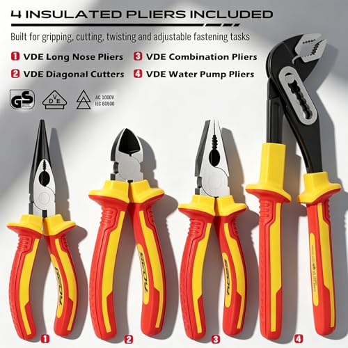 18-Piece Insulated Electrician Tool Set, VDE 1000V Insulated Screwdrivers, Voltage Tester, Long Nose, Diagonal Cutting and Water Pump Pliers for Electrical Work, Home Repair and Maintenance - style: 18 PCS VDE(New Version)