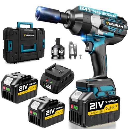 3/4" Cordless Impact Wrench, 1549Ft-lbs(2100N.m) Brushless Impact Gun, 2x6.0Ah Batteries, Max 5100RPM with Reverse Auto-Stop & LED Light for Car Truck Lug Nuts, Auto Repair, Industrial & DIY
