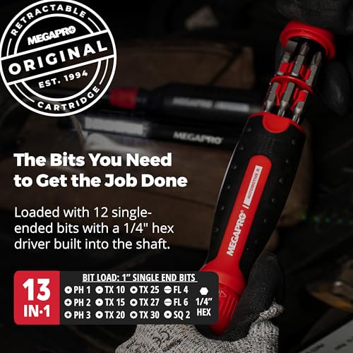 Megapro Automotive Screwdriver Set | One Multi-Bit Screwdriver with ¼” Hex Shaft | Phillips, Torx | Compact Automotive Bit Set (Ratcheting) - style: Ratcheting