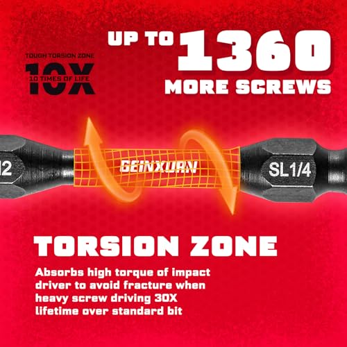 Geinxurn 10Pcs SL1/4-PH2 Impact Double End Screwdriver Bit Set, 2.56 in. #2 Phillips/Power Driver Bits, Magnetic S2 Steel Two Sides Screwdriver Bits Set with Storage M-Box - style: 2.56"-PH2/SL1/4-10PC