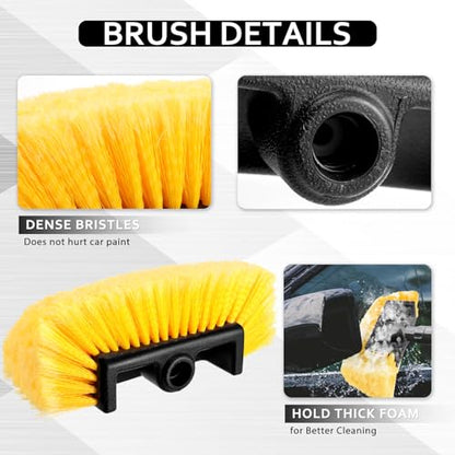 Vesici 2 Pcs 10 Inch Car Wash Brush Head with Soft Detailing Bristle Flow Through Car Cleaning Brush with 1 Pcs Stiff Bristle Wheel Brushes for Car Motorboat Rv Facades of Houses Wheel Carpet (Yellow) - color: Yellow