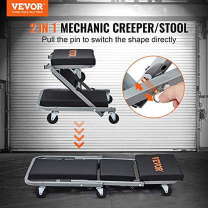 VEVOR Mechanic Creeper, Garage Gift, 36" Z Creeper Seat, 2 in 1 Mechanic Gifts, 300 lbs Capacity, Low Profile Creeper with 6 pcs Wheels in Garage/Shop for Fathers Day Tool Gift | 2 in 1 Mechanic Gifts, Low Profile Creeper with Padded Vinyl Seat & 6PCS Whe