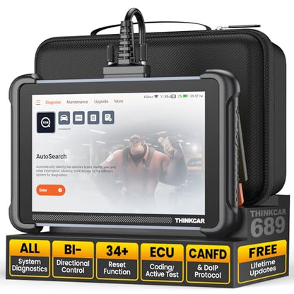 THINKCAR OBD2 Scanner Diagnostic Tool Lifetime Free, ThinkScan 689 Car Scan Tool with 34 Reset Function,Scanner for Car with 3000+ Active Test,Advanced ECU Coding BI-Directional,Autoauth for FCA SGW