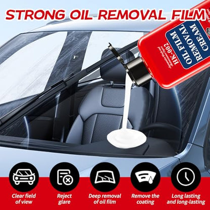 Auto Glass Cleaner & Oil Film Remover - Removes Water Spots, Rain Marks, Anti-Fog Spray for Windshield, Windows, Mirrors. Streak-Free Kit with Sponge, Restores Clarity on Tinted/Home Glass (5.2oz)