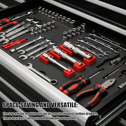 Magnetic Socket Extension Holder Set 3-Piece ratchet Organizer for 1/2", 3/8", and 1/4" Drive Extensions, Professional Garage Drawer Storage with Strong Magnetic Base, Red (Red) - color: Red