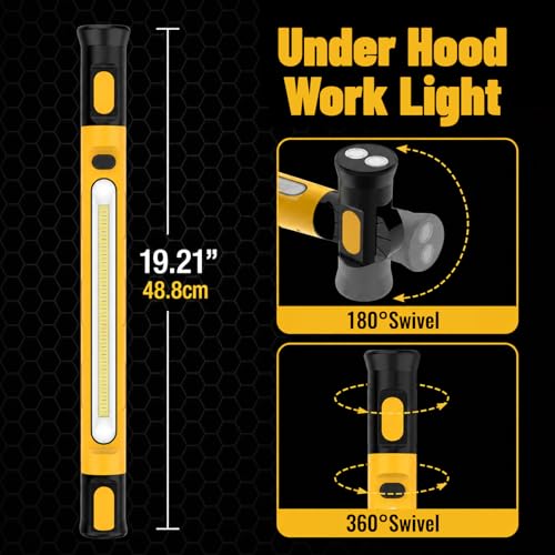 Under Hood Work Light, 3000lm Rechargeable Magnetic LED Light Bar with 360° Rotation & Hooks for Car Repairing, Garage, Mechanic, Camping & Emergency
