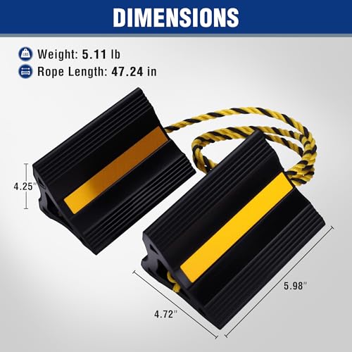 WORKPRO 4-Pack Wheel Chocks, Rubber Wheel Chocks with Rope, Heavy Duty Non-Slip Wheel Chock for RV, Trailer, Cars & SUVs, Tire Stopper Wedges with 3 Reflective Strips for Garage and Driveway