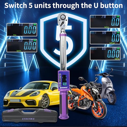 Digital Torque Wrench 1/2 Drive, (8.1-147.5 FT-LB/11-200N.M) ±2% High Accuracy Digital Torque Wrench, With Vibration, Buzzer and LED Alert - size: 1/2-inch (8.1-147.5 Ft-lbs./11-200Nm)
