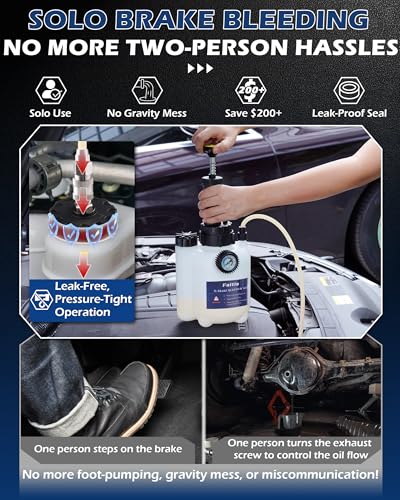 3L Brake Fluid Bleeder Kit w/ 1L Catch Bottle, Pressure Brake Bleeding Tool, Manual Power Bleeder Pump for Flush Brakes and Clutch System, Upgraded Adapters (43.5/45/49.5/50.7mm), White