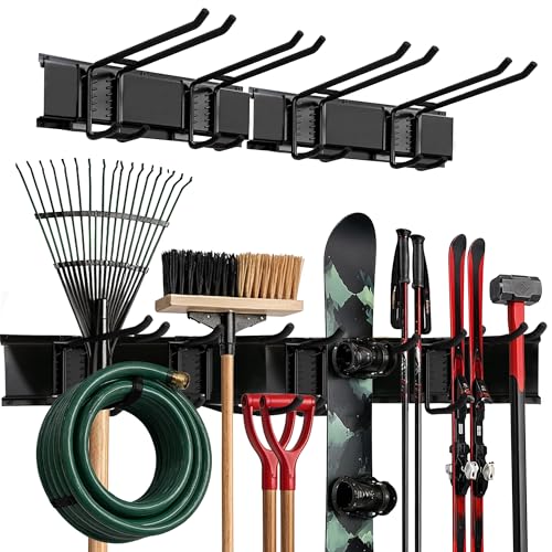 TIDYME Garage Wall Organizer | 32" Heavy-Duty Tool Storage Rack | Adjustable Double-Layer Hooks | 200 lbs Capacity | Carbon Steel Wall Mount Holder for Shovels, Rakes, Ladders & Power Tools - size: 32" (0 Shelves)