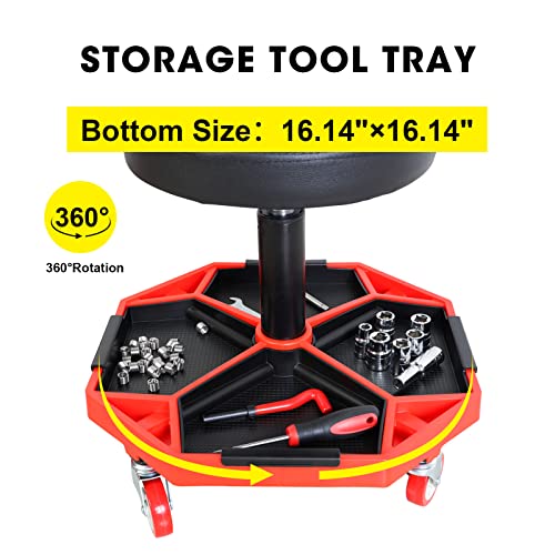 Big RED ATRXF8308R Torin Heavy Duty Pneumatic Garage Rolling Stool/Creeper Seat with Removable Plastic Tray, 300 lb Capacity, Black/Red - style: 8308