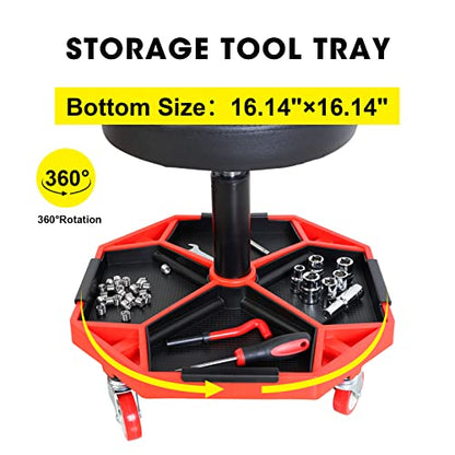 Big RED ATRXF8308R Torin Heavy Duty Pneumatic Garage Rolling Stool/Creeper Seat with Removable Plastic Tray, 300 lb Capacity, Black/Red - style: 8308