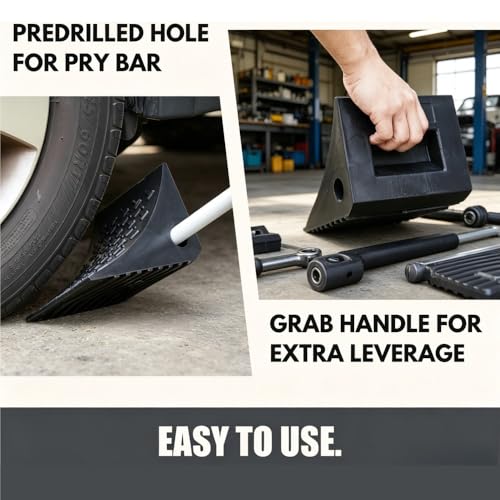 Heavy Duty Rubber Wheel Chocks (2 Pack) - Non-Slip Solid Tire Stoppers for Boat Trailer, RV, Truck, Camper - Yellow, Pre-Drilled Hole & Grab Handle(Black) - color: Black