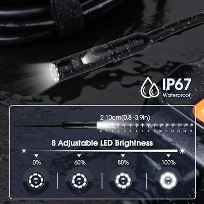 Dual Lens Endoscope – 1080P Borescope with 32.8FT Cable & 4.3" Screen | 7.9mm IP67 Waterproof Probe, 8 LED Lights, Semi-Rigid Cable, Ideal for Sewer & Auto Inspection, Tools & Accessories - size: 32.8FT, style: Dual Lens