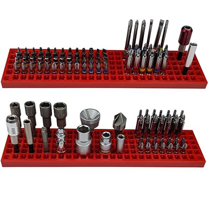 Free Zone Bit Organizer Set, 158-Hole 1/4" Hex Bit Toolbox Storage | Red; drive bit adapter & 1/2", 3/8", 1/4" socket holder compatible; anti-drop design; tools not included - color: Red