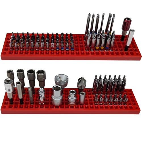 Free Zone Bit Organizer Set, 158-Hole 1/4" Hex Bit Toolbox Storage | Red; drive bit adapter & 1/2", 3/8", 1/4" socket holder compatible; anti-drop design; tools not included - color: Red