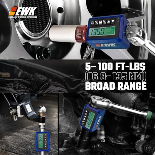 EWK 3/8-inch Drive Digital Torque Adapter 5-100 ft-lbs (6.8-135 Nm), Electronic Torque Wrench Converter with LED Display & Buzzer Alert