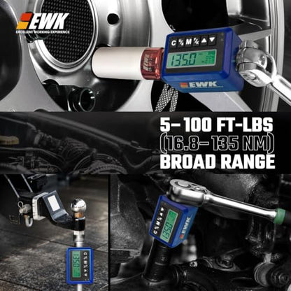 EWK 3/8-inch Drive Digital Torque Adapter 5-100 ft-lbs (6.8-135 Nm), Electronic Torque Wrench Converter with LED Display & Buzzer Alert