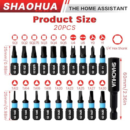 20PCS Screwdriver Bit Set, 1"Triangle Screwdriver Set TA12-30, Square Drive Bits#2,2.75,3,4,5, U-Shaped Bits Set U4,U6, Y-type screwdrivers Y0,Y1, S2 Steel Hex Head Drill Bit Set with 1/4" Bit Holder - style: G. Triangle & Square & U & Y Screwdriver Bits