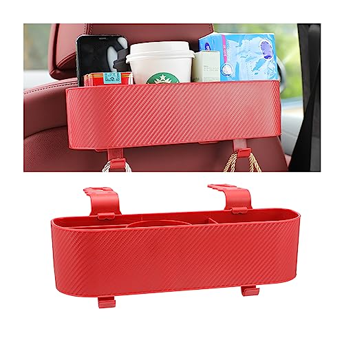 BELOMI Car Headrest Backseat Organizer with Cup Holder, Seat Back Hanging Storage Box with Hooks, Multi-Functional Drink Pocket Food Snack Phone Tray for Kids, Car Travel Accessories (Red) - color: Red