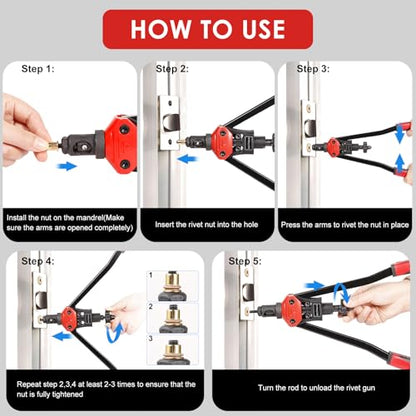 WETOLS Rivet Nut Tool Kit, 16'' Rivnut Tool with 11 Metric and SAE Mandrels | Professional Hand Riveter with 110Pcs Rivnuts Assortment Kit, Manual Rivet Nut Gun with Rugged Carry Case, WE-889 - size: 16" rivet nut tool with 11 mandrels