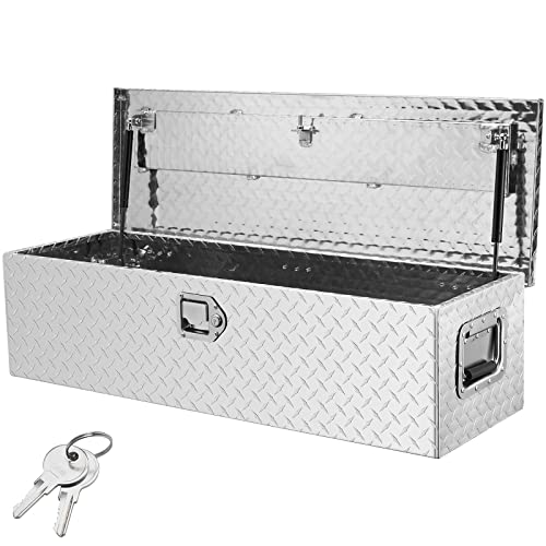VEVOR Heavy Duty Aluminum Truck Bed Tool Box, Diamond Plate Tool Box with Side Handle and Lock Keys, Storage Tool Box Chest Box Organizer for Pickup, Truck Bed, RV, Trailer, 39"x13"x10", Silver - color: Silver, size: 39 in