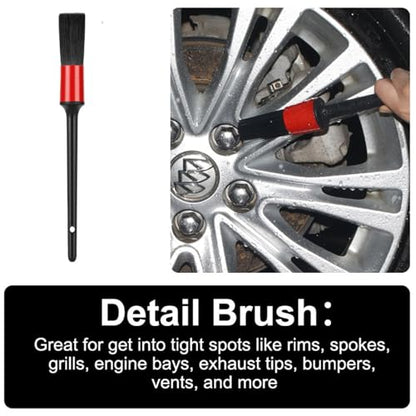 Fitosy Wheel Rim & Tire Brush Set, Soft & Stiff Bristle Wash Cleaning | Supplies Kit for Car Body Exterior Surface Carpet, Truck SUV RV Motorcycle