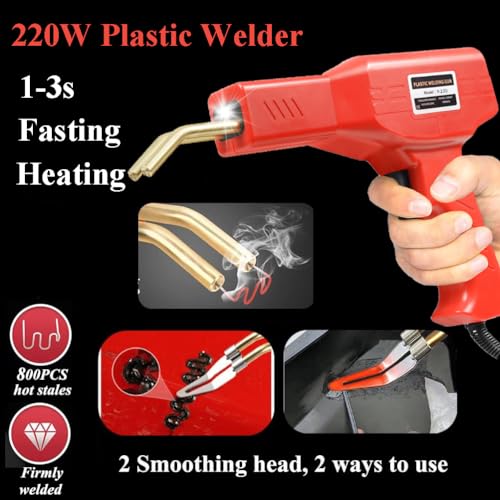 Upgraded 220W Plastic Welder, 2 in 1 Plastic Welding Kit Plastic Repair Welder Kit 1000PCS Hot Stapler Soldering Gun with 100PCS Plastic Welding Rods Car Bumper Repair Kit for Most Plastic Repair - color: Red