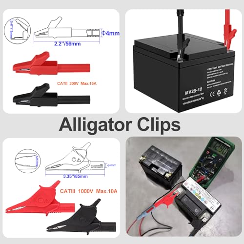 28PCS Multimeter Test Leads Kit with 6 Pockets Roll Up Tool Bag, Replaceable Wire Piercing Probes, Alligator Clips, Test Hook Clips, Test Tweezer for Digital Electrical Multimeter Testing