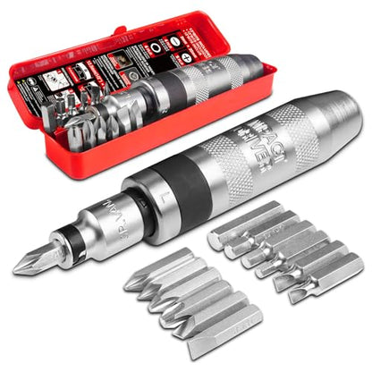 ZHAX 1/2" Hand Impact Driver Set, 15-Piece Reversible Impact Screwdriver with CR-V Steel Bits, for Stripped Screws & Rusted Bolts, Includes Slotted, Phillips & Hex Bits, Storage Case