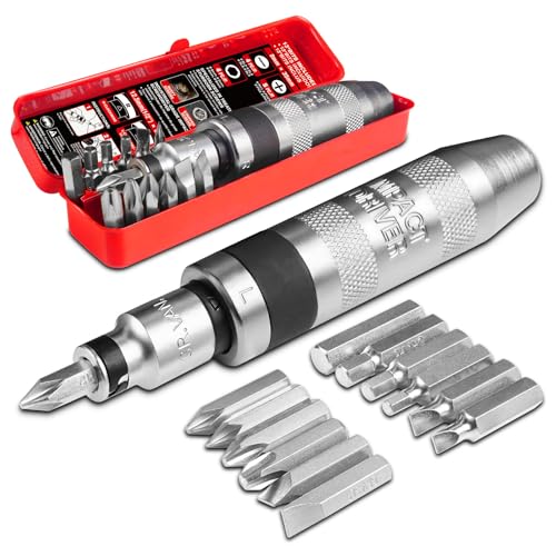 ZHAX 1/2" Hand Impact Driver Set, 15-Piece Reversible Impact Screwdriver with CR-V Steel Bits, for Stripped Screws & Rusted Bolts, Includes Slotted, Phillips & Hex Bits, Storage Case