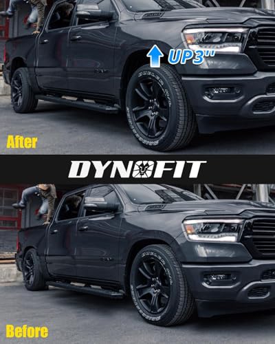 Dynofit 3 Inch Front Leveling Lift Kit, Strut Spacers Compatible with 2006-2026 Dodge Ram 1500 4WD, 2005-2007 & 2009-2011 Dodge Dakota, 2006-2009 Mitsubishi Raider | Set of 2 Black Lift Spacers - size: 3 inch Front + 0 inch Rear