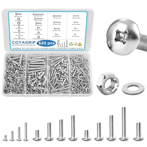 525PCS Machine Screws Assortment Kit, M3 M4 M5 M6 Phillips Head Nuts and Bolts Assorted Set with Storage Case, Metric Bolts Nuts and Flat Washers Kit - size: 525PCS-M3 M4 M5 M6