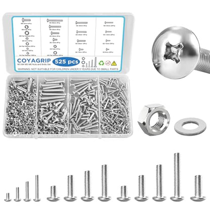 525PCS Machine Screws Assortment Kit, M3 M4 M5 M6 Phillips Head Nuts and Bolts Assorted Set with Storage Case, Metric Bolts Nuts and Flat Washers Kit - size: 525PCS-M3 M4 M5 M6