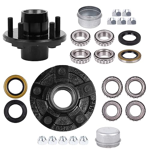 2 Sets Trailer Hub Kit, 5 on 4.5" Bolt Pattern for 2000 lbs Axles, Includes 1" & 1-1/16" Straight Spindle Bearings L44643 L44649, Rust-Resistant Coating, Complete Idler Hub Hardware - size: 5 on 4.5" 2000 lbs