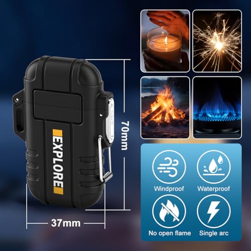LcFun Electric Lighter USB C Rechargeable Plasma Lighter Windproof Flameless Arc Lighters, Waterproof Matches for Camping Hiking Hunting, Survival Tactical Gear Gifts for Men Fathers Husband - color: Black, style: Arc lighter