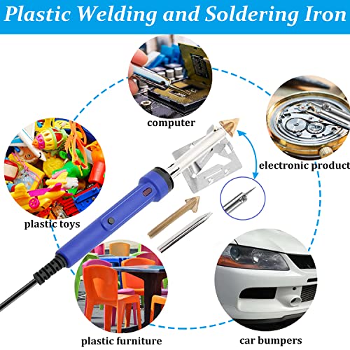 100W Plastic Welding Kit 2 in 1 with 121pcs Rods | Professional Surface Repair Tool for Car Bumper with 4 Welding Tips, Patch Net,Hot Iron Stand,Wire Brush,Metal Stand