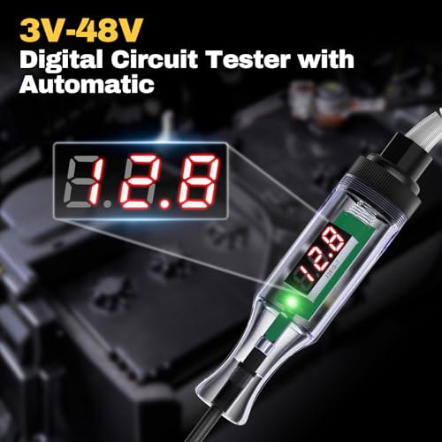 Enhanced Automotive Test Light, 3V-48V Digital Fuse Tester with Automatic Bidirectional Voltage Tester, Portable Design, and Precise Voltage Measurement for Car, RV, and Truck