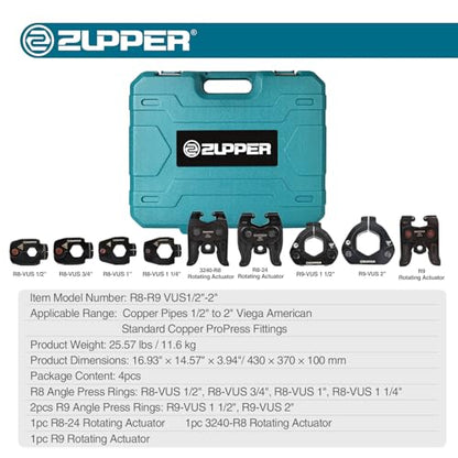 ZUPPER Press Rings Kit for 1/2" to 2" Copper Pipes ProPress fittings | 6PCS Rings, 3PCS Actuators 24R8, 3240-R8 and R9 Suit Narrow or Angled Installation Area, fit Compact and Standard Press Tools