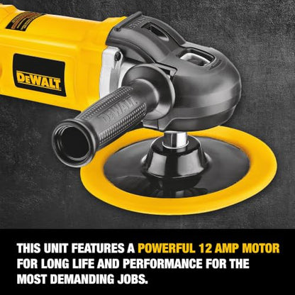 DEWALT Buffer Polisher, 7-in-9-in, 12 amp, Variable Speed Dial 0-3,500 RPM’s, Soft Start Corded Car Buffer (DWP849X)
