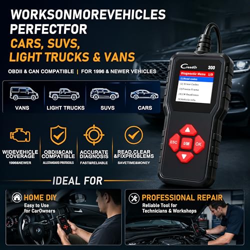 LAUNCH Creader 300 OBD2 Code Reader, Diagnostic Scanner with Battery Test | Full 10 OBDII Modes, Read & Clear DTCs, Live Data, VIN, Freeze Frame & I/M Readiness