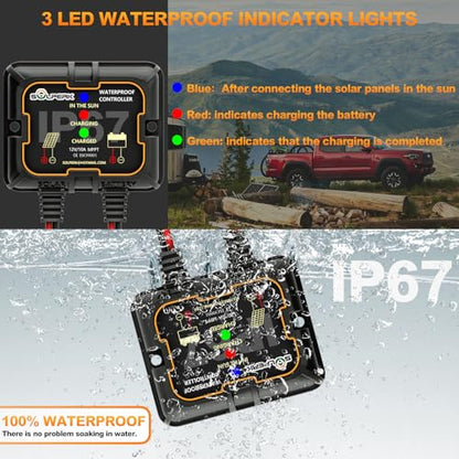 SOLPERK Solar Panel Kit 10W 12V, Waterproof Solar Battery Trickle Charger Maintainer + Smart MPPT Controller + Adjustable Mount Bracket for Boat Car RV Motorcycle Marine Automotive - size: 10W