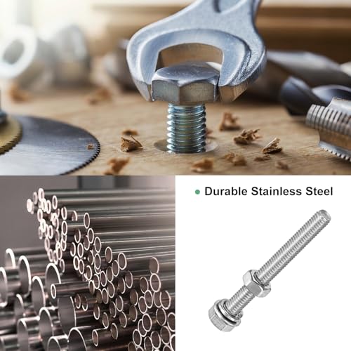 M METERXITY 10-Pack Hex Head Screw Bolt with Nuts Flat & Lock Washers M5x45mm Stainless Steel Bolts and Nuts Kit Fully Threaded Metric Bolt Assortment for Equipment/Machinery - size: M5x45mm