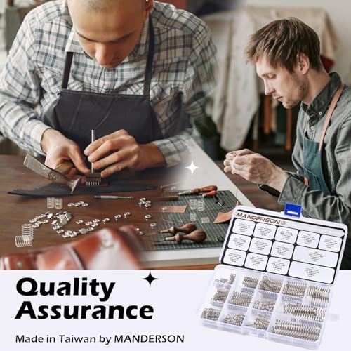Manderson 185 Pcs Compression Springs Assortment Kit, 13 Different Sizes, Stainless Steel Springs, Mechanical Springs, for Home Repair