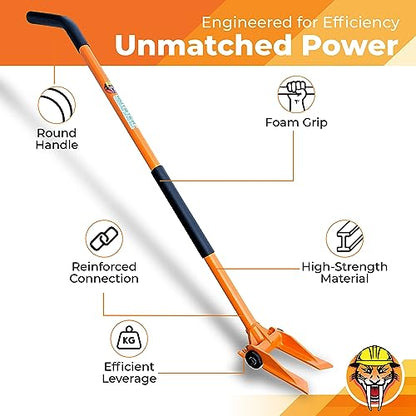 60” Demolition Pry Bar & Crowbar – Round Handle Wrecking Bar for Ceiling & Wall Demo – Heavy Duty Nail Puller Tool for Contractors, Firefighters & Home Renovations - size: 60" Round