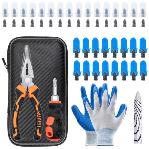 100PCS Tire Repair Kit, No Tire Removal Needed, Heavy Duty Tire Plug Kit with Tire Patch, Screwdriver & Pliers, Portable Tubeless Tire Repair Tool Set for Car, Truck, Motorcycle, SUV