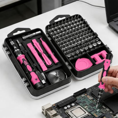 115-in-1 Precision Screwdriver Sets, Multiple Repair Tool Kit with Cluch Head and Bits Non Slip Handle and Tweezers for Electronics, Watch, Glasses, Automotive Maintenance, Pink - color: Lightpink
