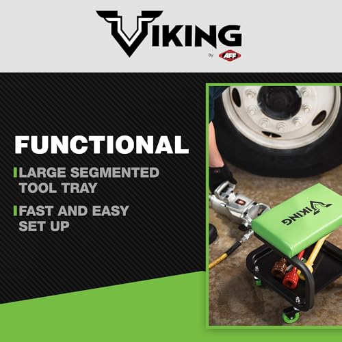AFF Viking Rolling Shop Stool - Garage Stool on Wheels for Mechanics - Ergonomic Padded Seat - Tool Organizer Tray - 300 lbs Capacity (Multiple Styles) - style: Mechanics Roller Seat