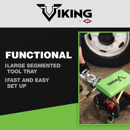 AFF Viking Rolling Shop Stool - Garage Stool on Wheels for Mechanics - Ergonomic Padded Seat - Tool Organizer Tray - 300 lbs Capacity (Multiple Styles) - style: Mechanics Roller Seat
